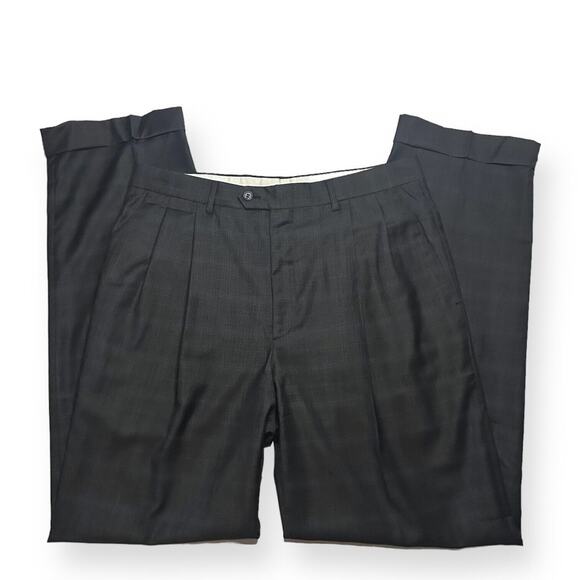 FACONNABLE Vintage Pleated Dress Pants Slacks Straight Leg Plaid Cuffed Gray 35 - Picture 5 of 10